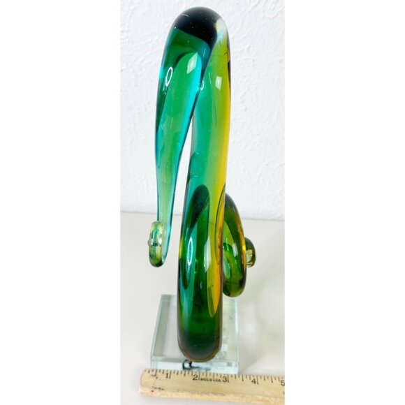 VTG Murano ? Glass Treble Cleft 11" Handblown Decor Blue Green Striped Music EUC - Picture 4 of 8